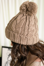 Load image into Gallery viewer, Knitted Basic Pompom Beanie ~ Taupe
