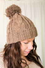 Load image into Gallery viewer, Knitted Basic Pompom Beanie ~ Taupe