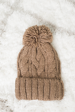 Load image into Gallery viewer, Knitted Basic Pompom Beanie ~ Taupe