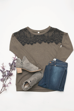Load image into Gallery viewer, Forever Yours Olive with Lace Ribbed Top