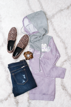 Load image into Gallery viewer, Lightweight Lavender Floral Double Hoodie