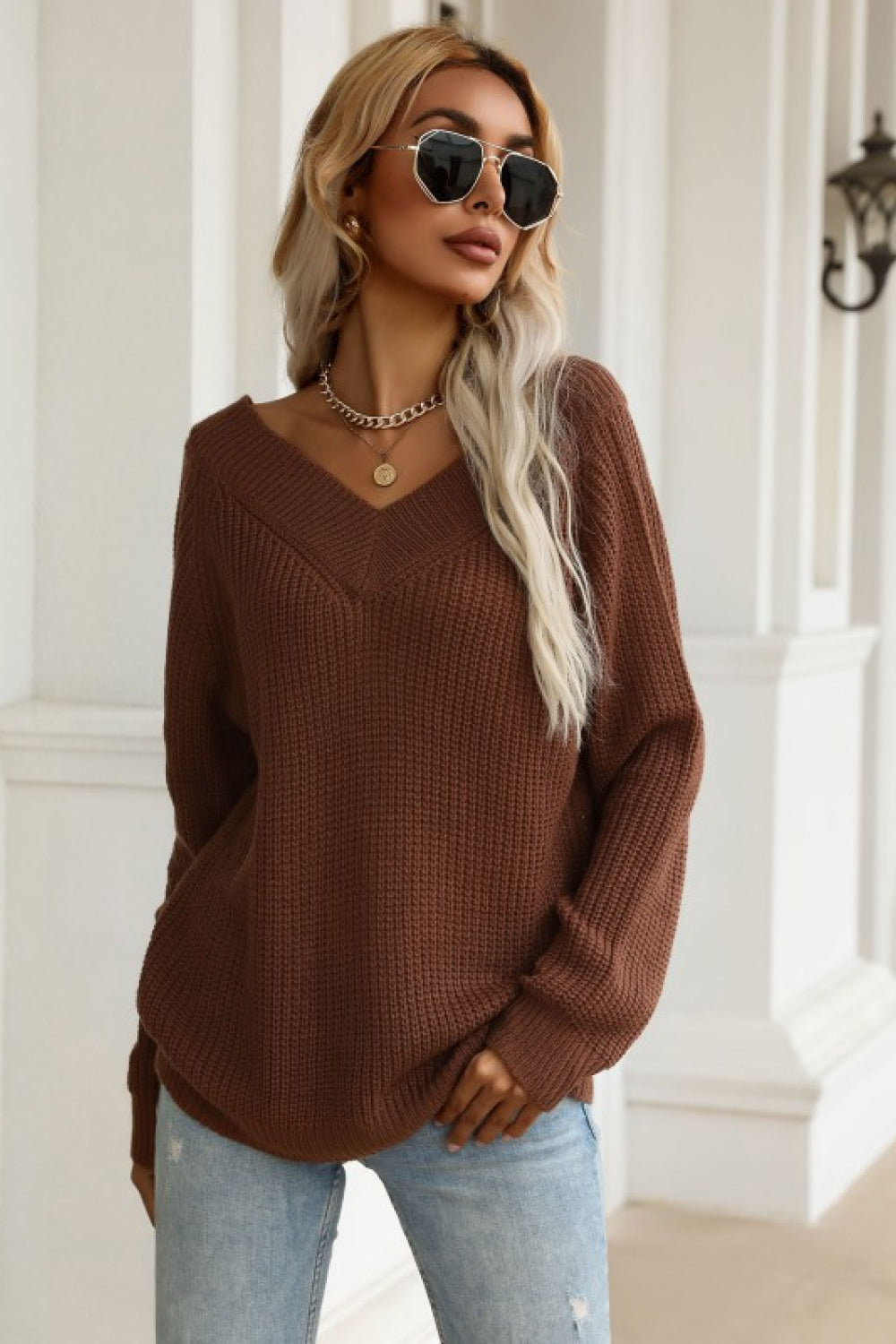 V-Back V-Neck Sweater – Scarlett Lavender Boutique