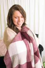 Load image into Gallery viewer, Extremely Soft Plaid Sherpa Throw Blanket ~ Berry
