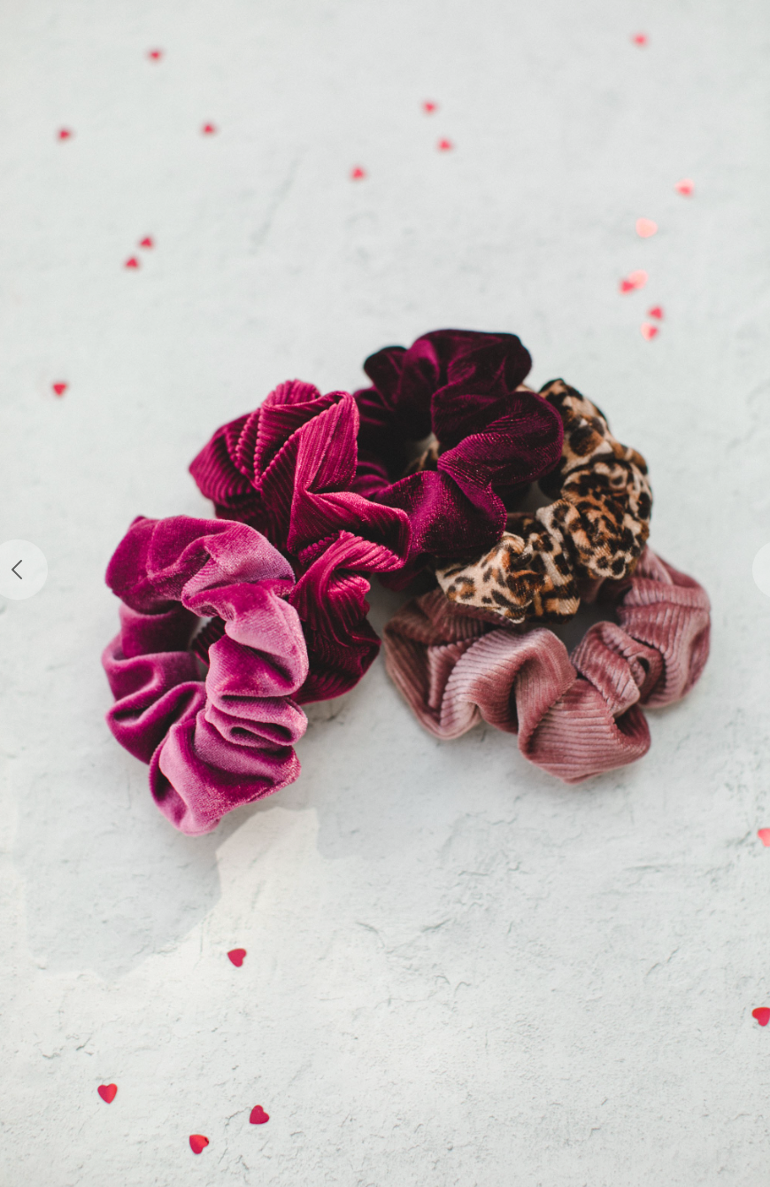 Pink & Leopard Velvet Scrunchies - 5pack