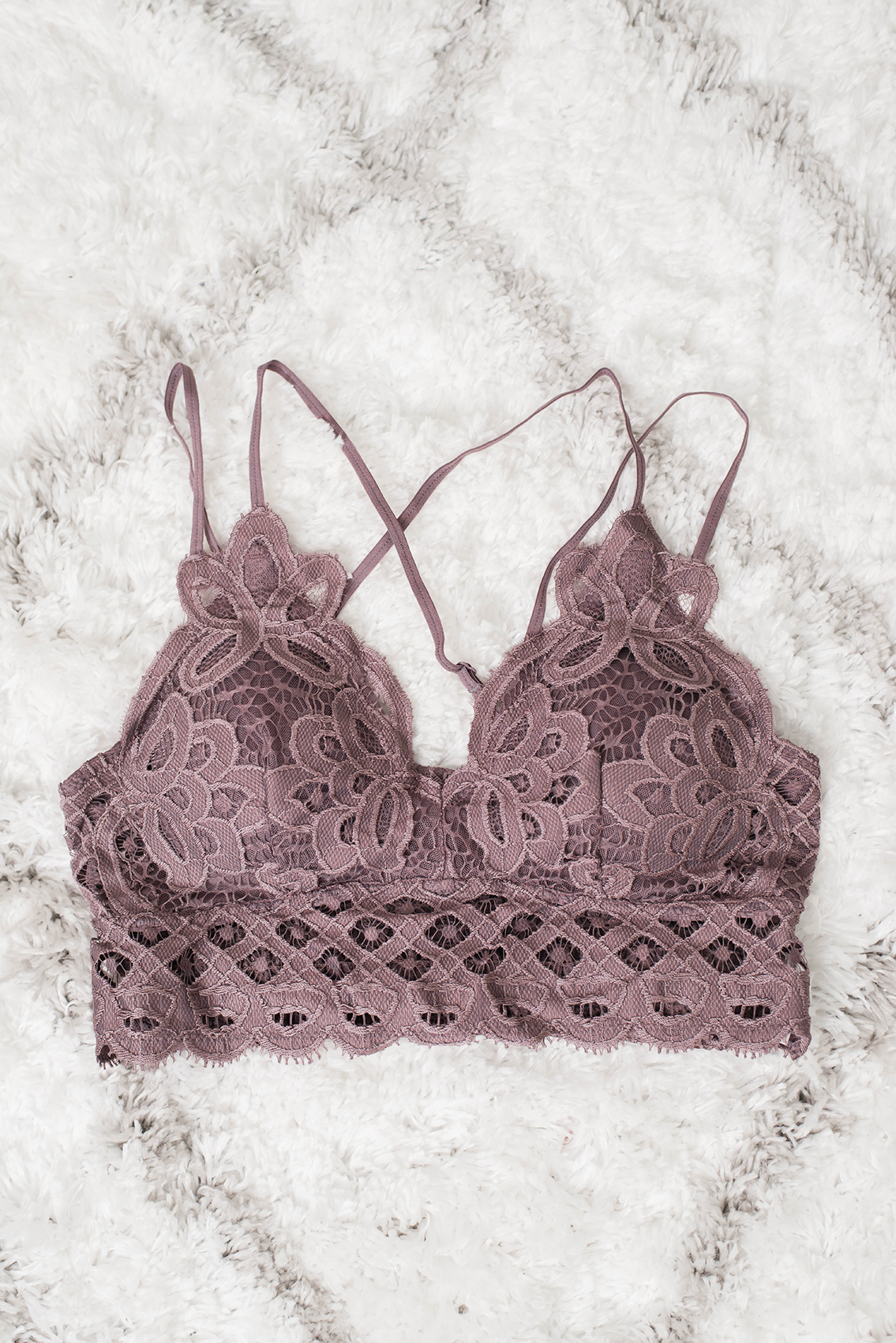 Forever in Love Crochet Lace Bralette ~ Dusty Purple